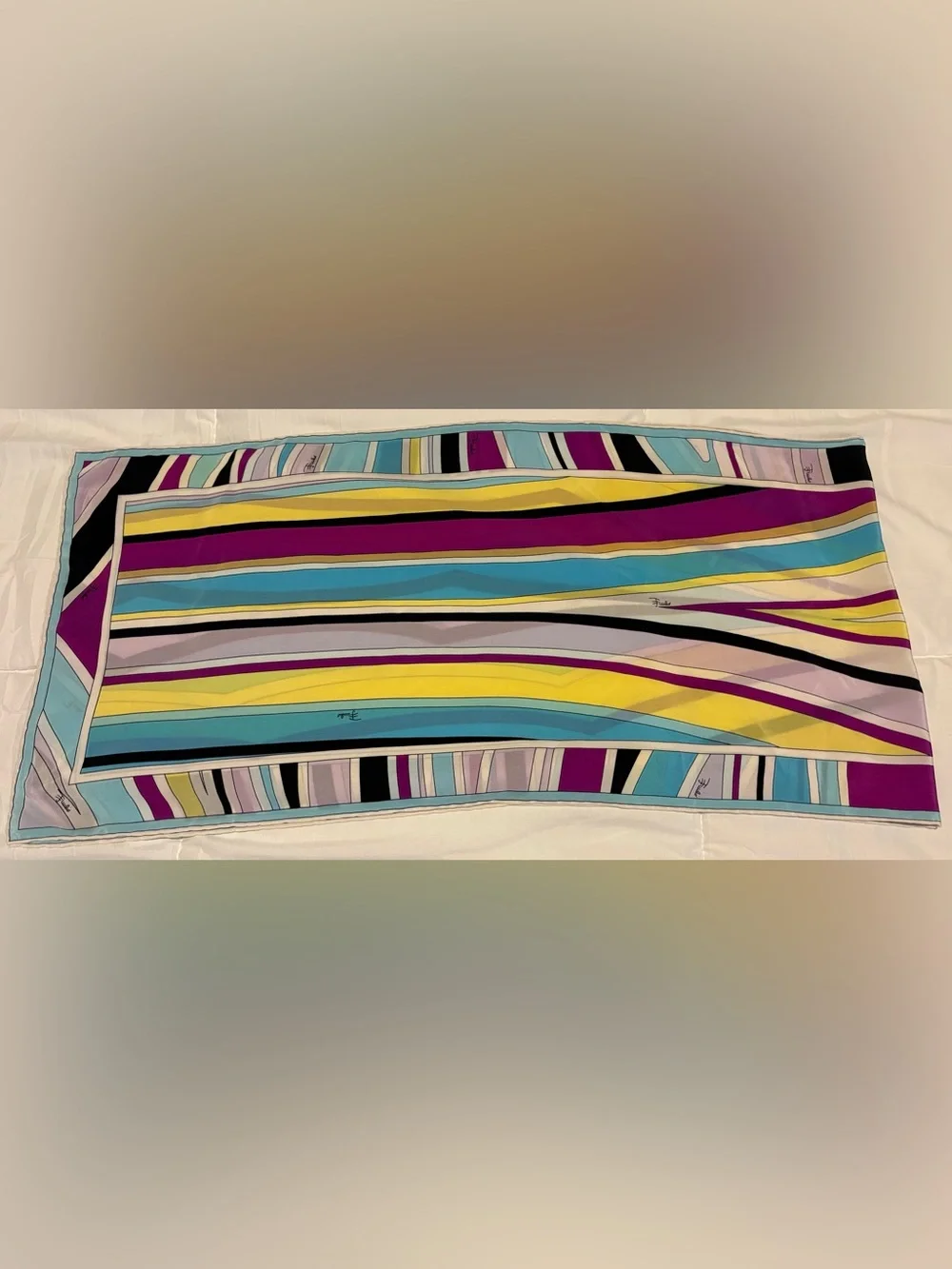 Emilio Pucci Vintage Geometric Silk Scarf 12.5”x 51”